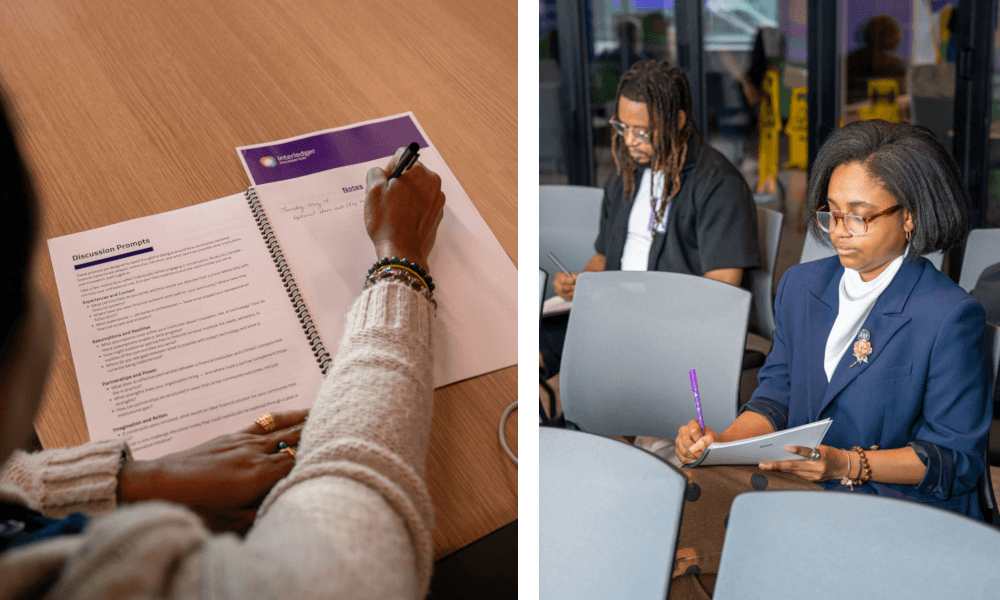 Collage showing two images of a participants taking notes during a FOCUS session.